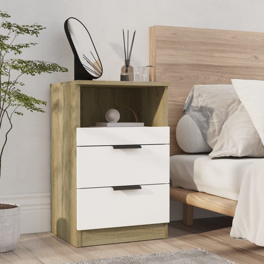 Berkfield Bedside Cabinet White and Sonoma Oak Engineered Wood