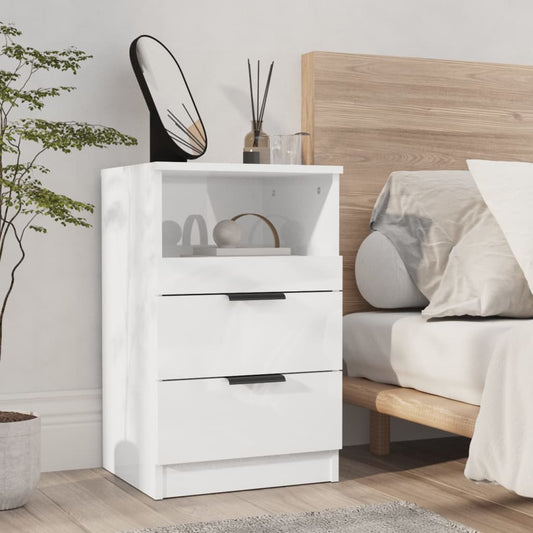 Berkfield Bedside Cabinet High Gloss White Engineered Wood