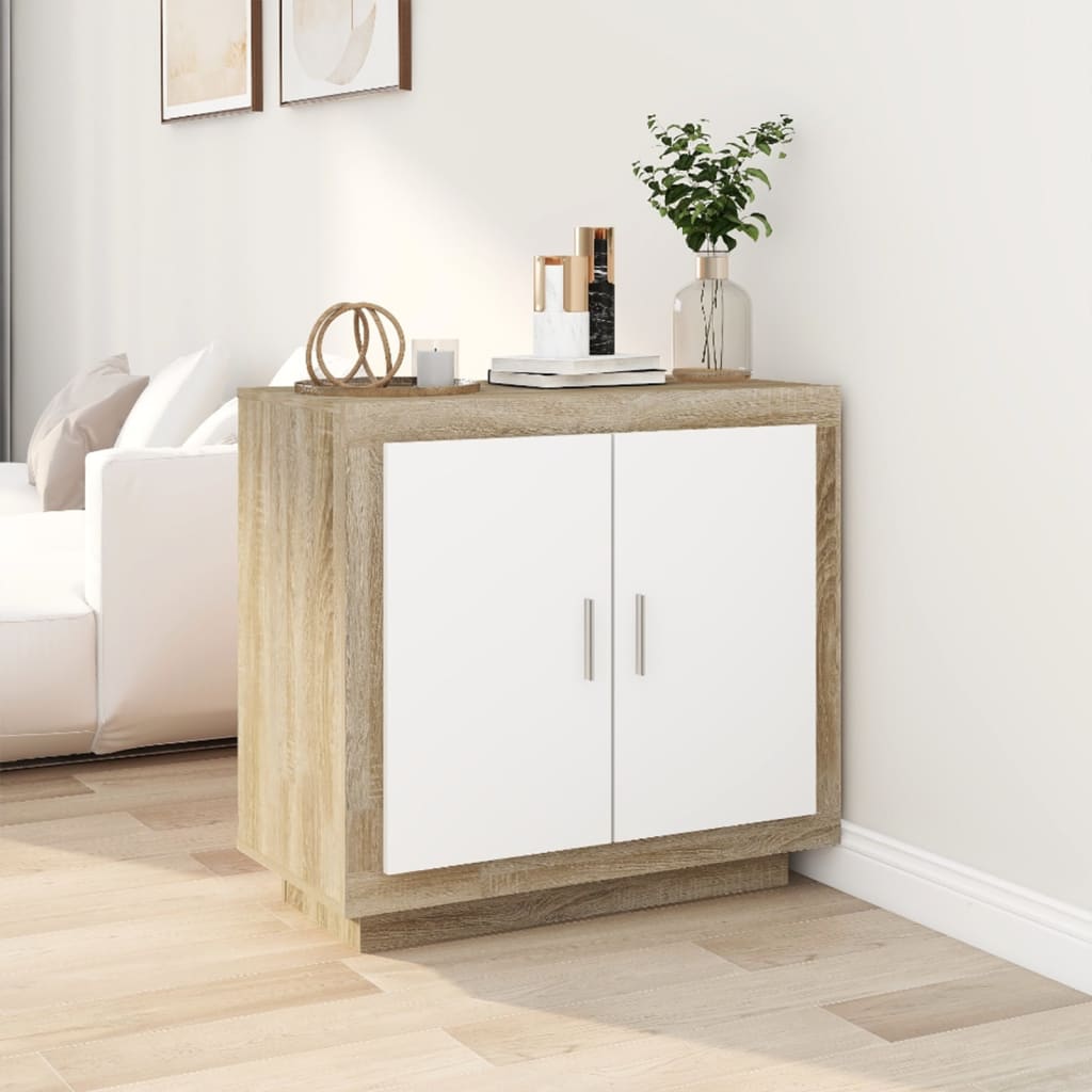 Berkfield Sideboard White and Sonoma Oak 80x40x75 cm Engineered Wood