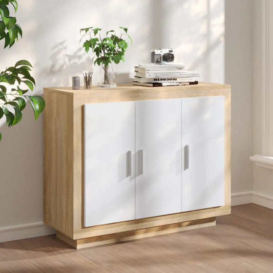 Berkfield Sideboard White and Sonoma Oak 92x35x75 cm Engineered Wood