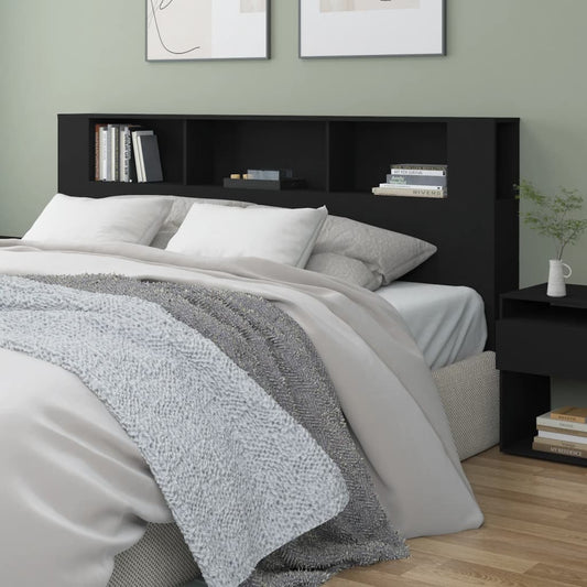 Berkfield Headboard Cabinet Black 200x18.5x104.5 cm