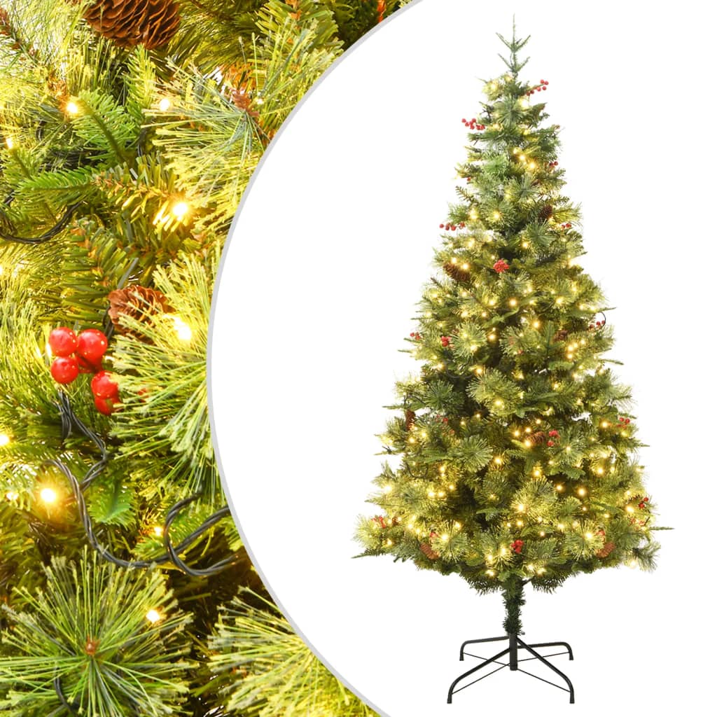 Berkfield Christmas Tree with LEDs&Pine Cones Green 225 cm PVC&PE