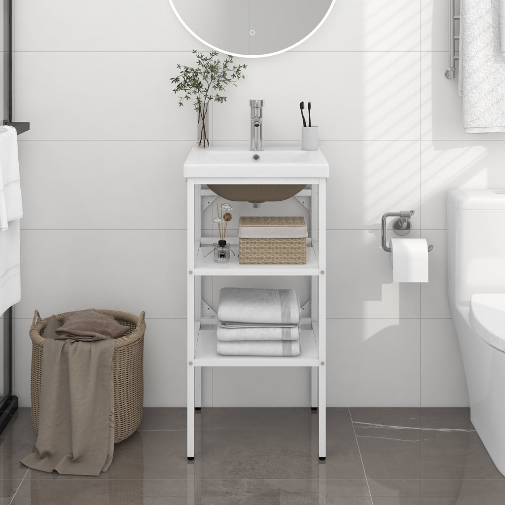Berkfield Bathroom Washbasin Frame with Built-in Basin White Iron