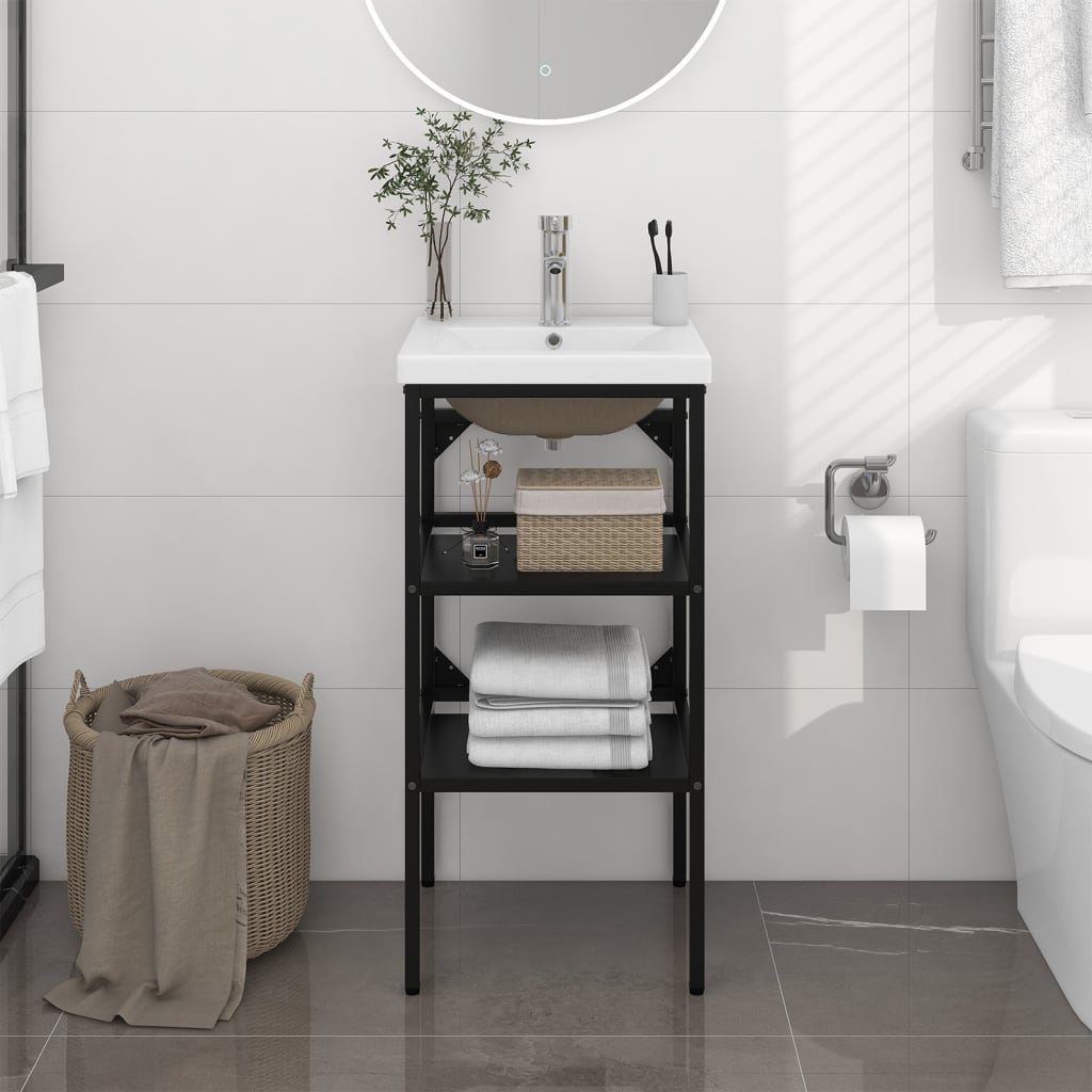 Berkfield Bathroom Washbasin Frame with Built-in Basin Black Iron