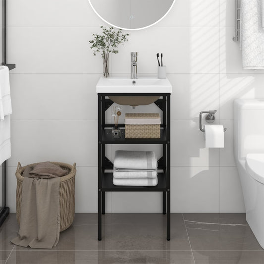 Berkfield Bathroom Washbasin Frame with Built-in Basin Black Iron