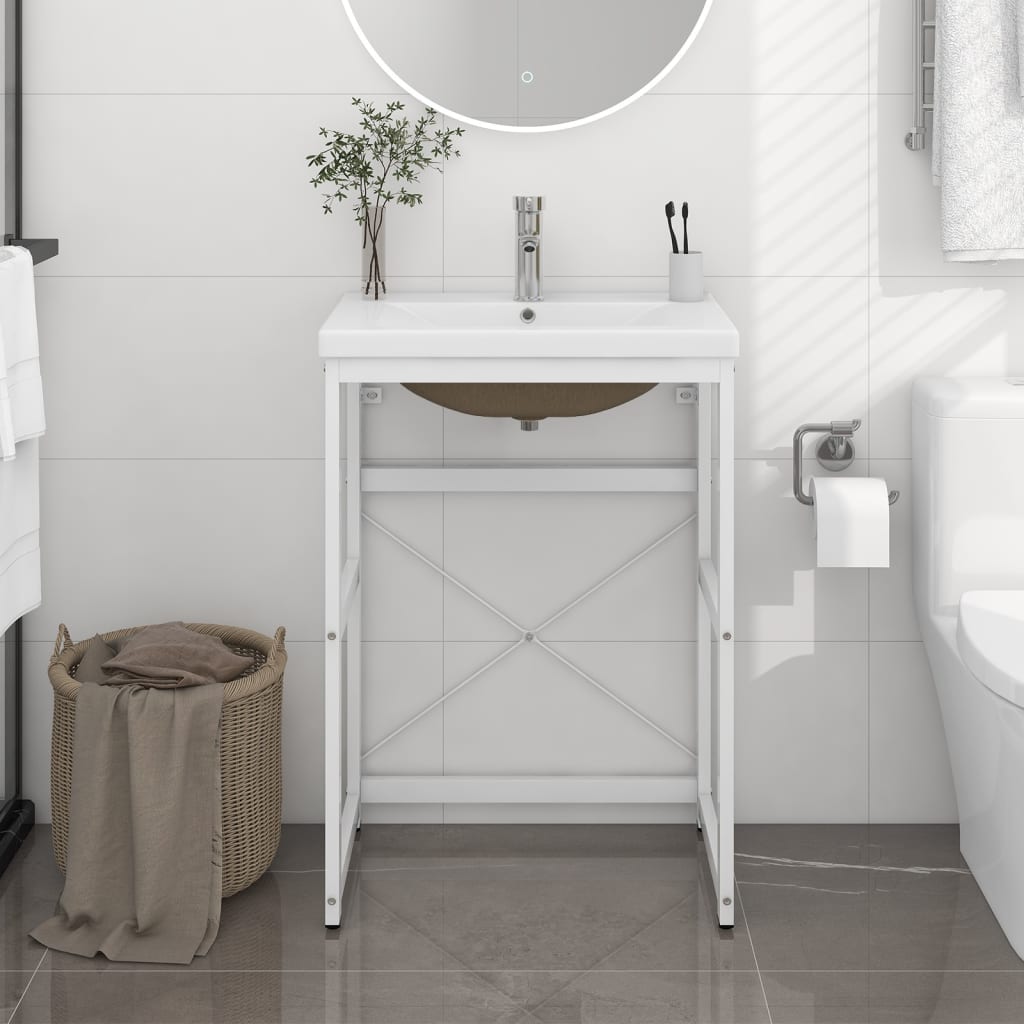 Berkfield Bathroom Washbasin Frame with Built-in Basin White Iron