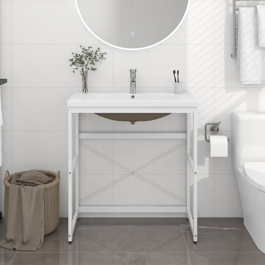 Berkfield Bathroom Washbasin Frame with Built-in Basin White Iron