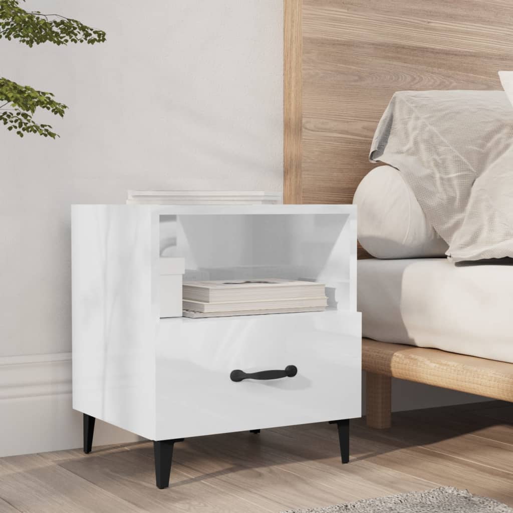 Berkfield Bedside Cabinet High Gloss White Engineered Wood
