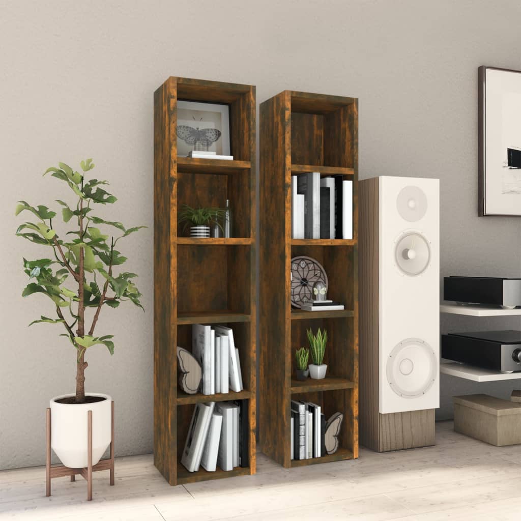 Berkfield CD Cabinets 2 pcs Smoked Oak 21x16x93.5 cm Engineered Wood