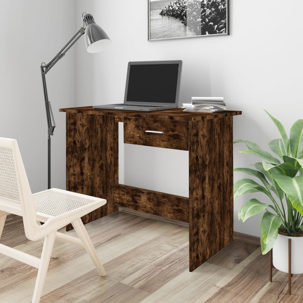 Berkfield Desk Smoked Oak 100x50x76 cm Engineered Wood