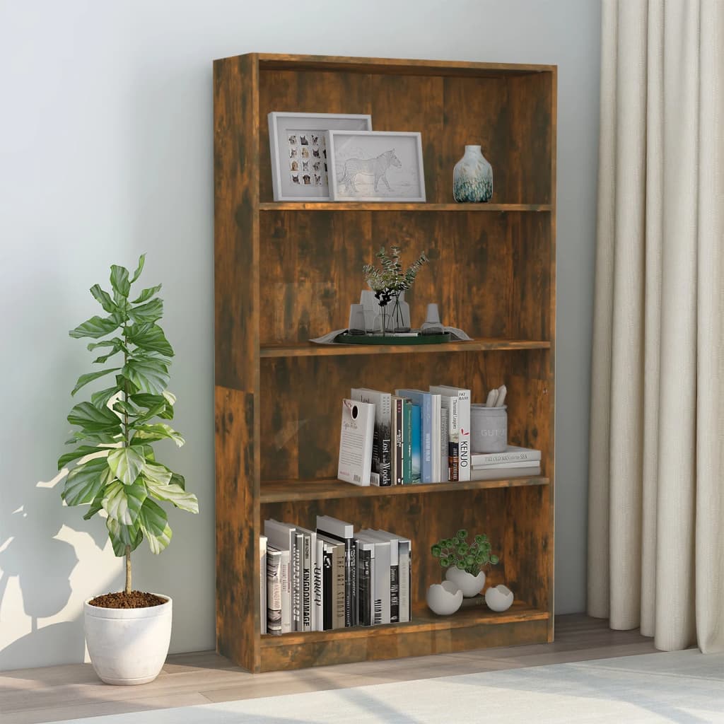 Berkfield 4-Tier Book Cabinet Smoked Oak 80x24x142 cm Engineered Wood