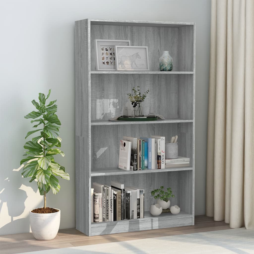 Berkfield 4-Tier Book Cabinet Grey Sonoma 80x24x142 cm Engineered Wood