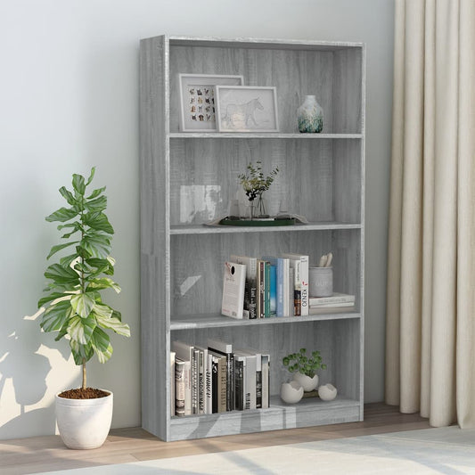 Berkfield 4-Tier Book Cabinet Grey Sonoma 80x24x142 cm Engineered Wood