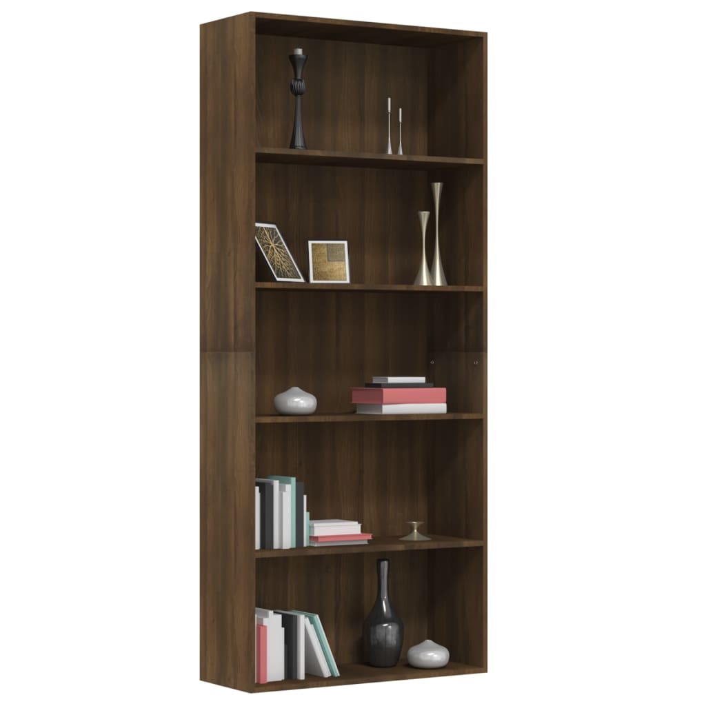 Berkfield 5-Tier Book Cabinet Brown Oak 80x30x189 cm Engineered Wood