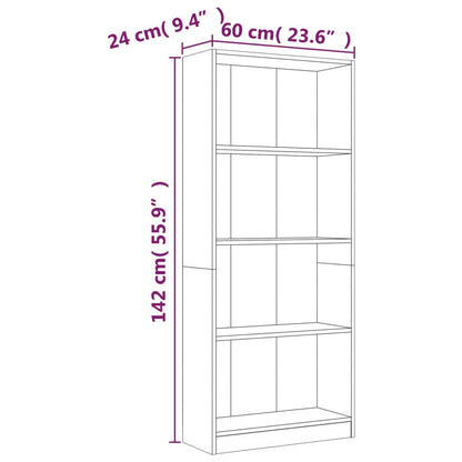 Berkfield 4-Tier Book Cabinet Brown Oak 60x24x142 cm Engineered Wood