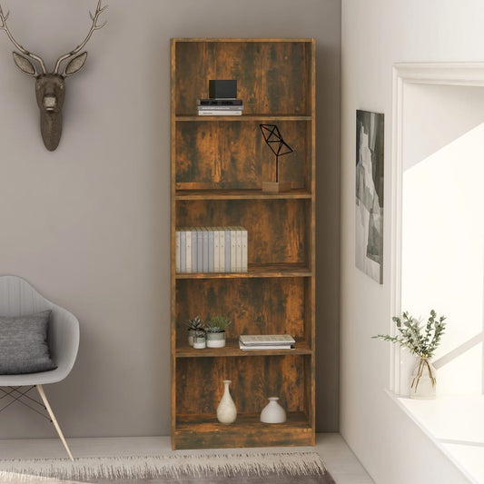 Berkfield 5-Tier Book Cabinet Smoked Oak 60x24x175 cm Engineered Wood