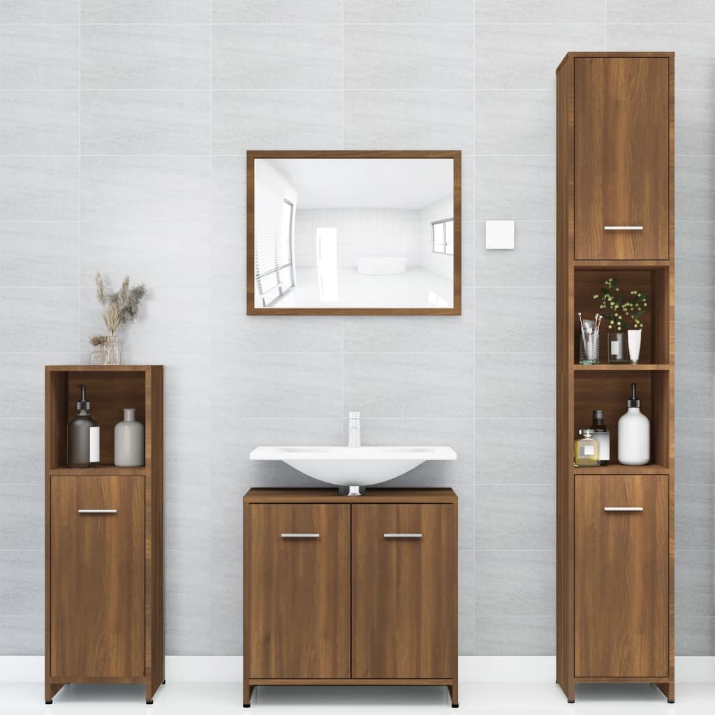 Berkfield Bathroom Cabinet Brown Oak 30x30x183.5 cm Engineered Wood