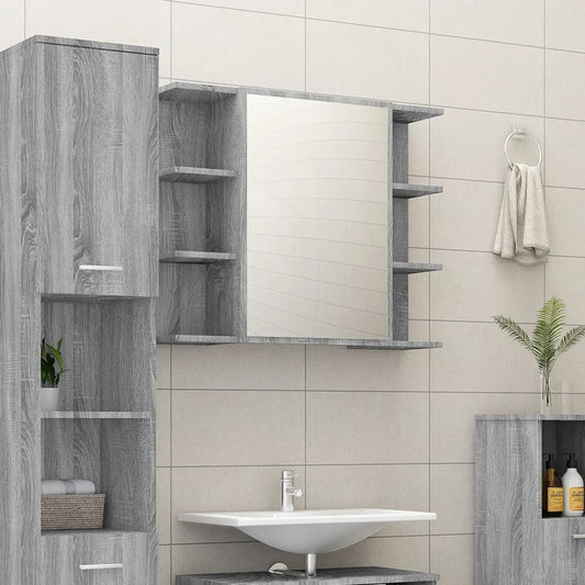 Berkfield Bathroom Mirror Cabinet Grey Sonoma 80x20.5x64cm Engineered Wood