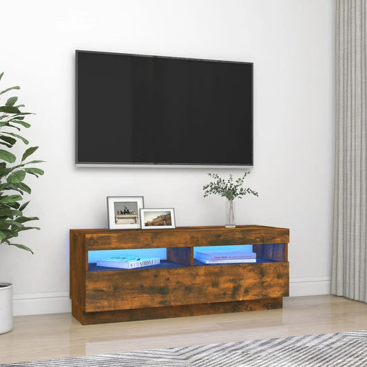 Berkfield TV Cabinet with LED Lights Smoked Oak 100x35x40 cm