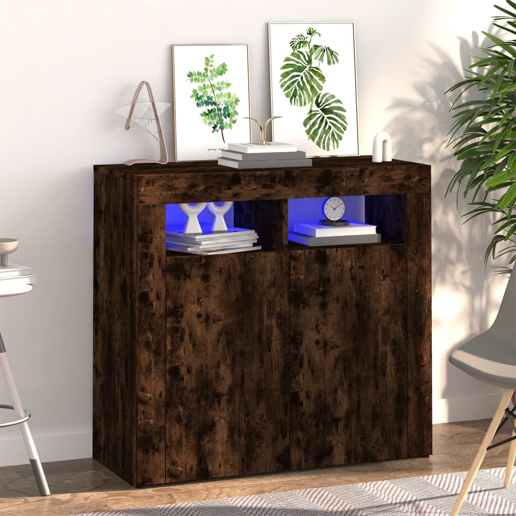 Berkfield Sideboard with LED Lights Smoked Oak 80x35x75 cm