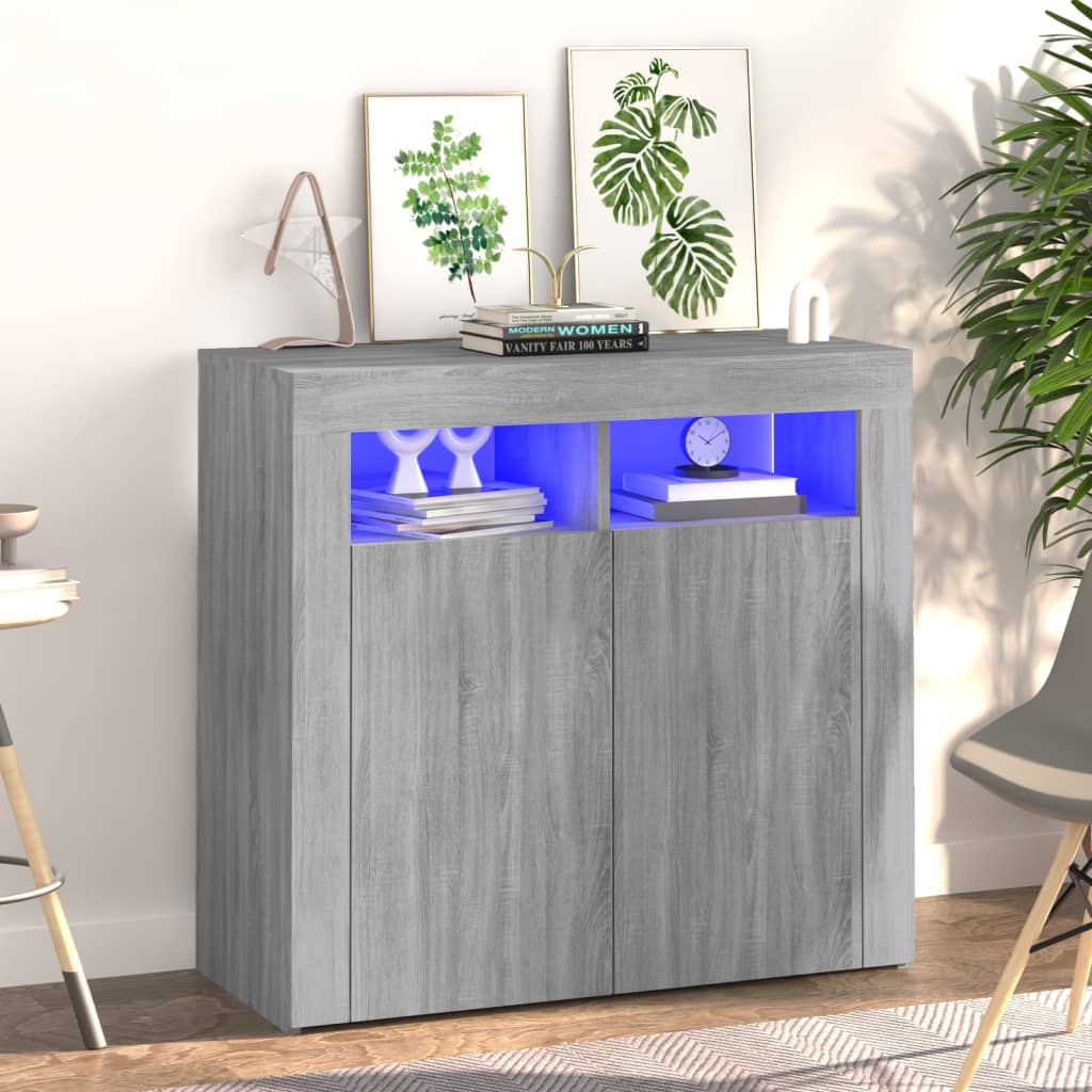 Berkfield Sideboard with LED Lights Grey Sonoma 80x35x75 cm