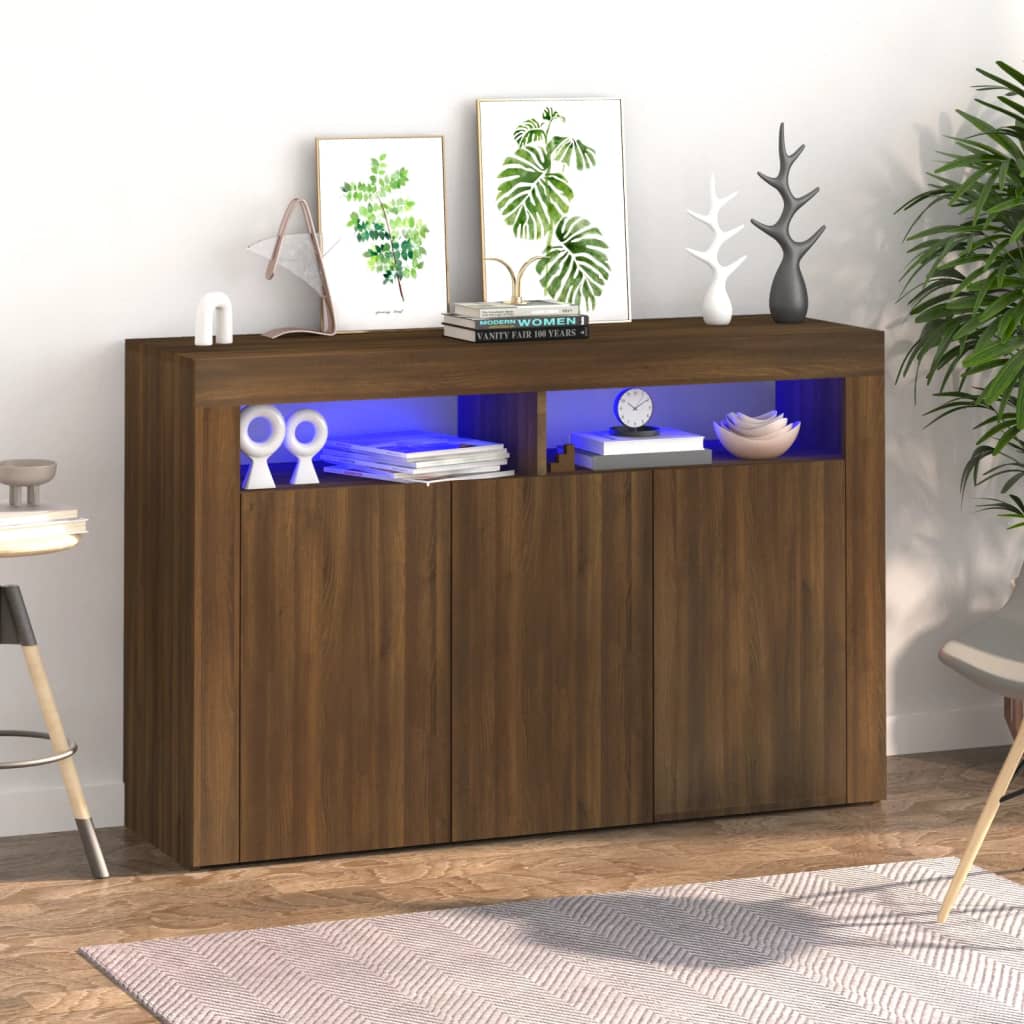 Berkfield Sideboard with LED Lights Brown Oak 115.5x30x75 cm