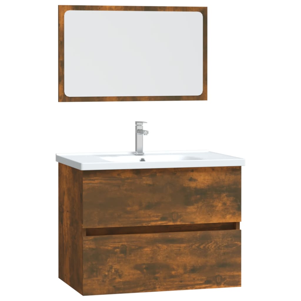 Berkfield 2 Piece Bathroom Furniture Set Smoked Oak Engineered Wood