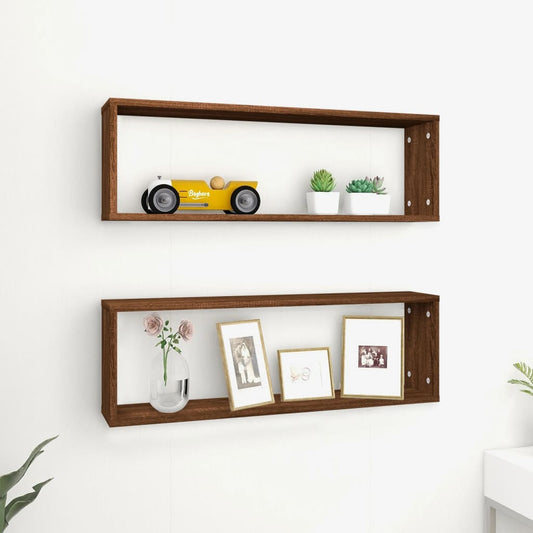 Berkfield Wall Cube Shelves 2 pcs Brown Oak 80x15x26.5 cm Engineered Wood