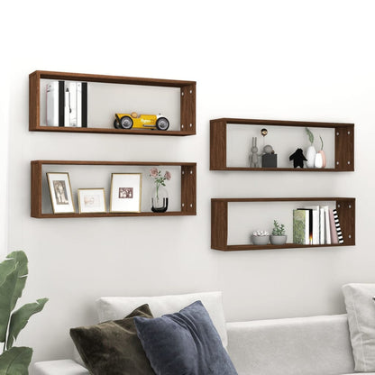 Berkfield Wall Cube Shelves 4 pcs Brown Oak 80x15x26.5 cm Engineered Wood
