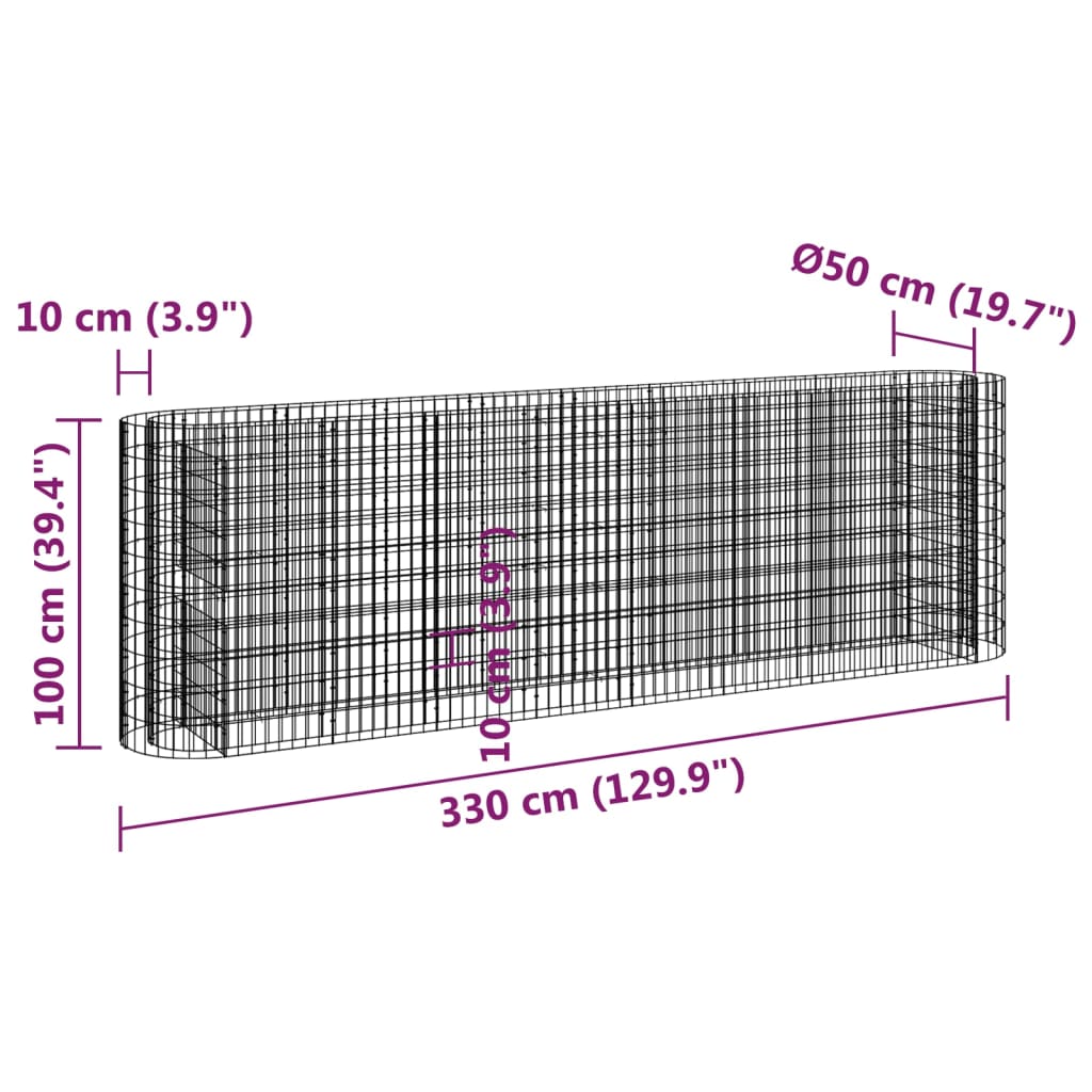 Berkfield Gabion Raised Bed Galvanised Iron 330x50x100 cm