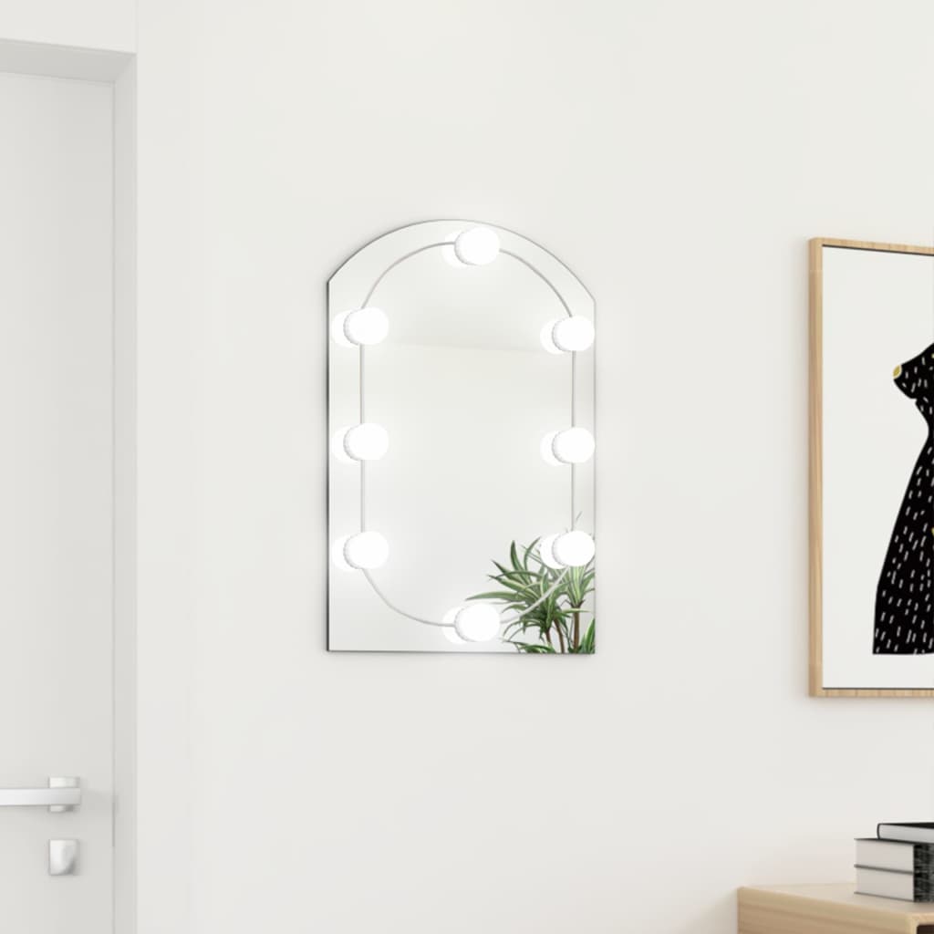Berkfield Mirror with LED Lights 60x40 cm Glass Arch