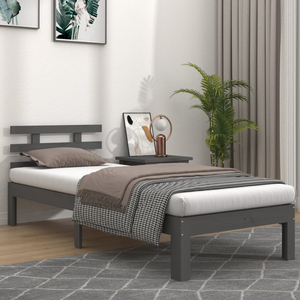 Berkfield Bed Frame Grey Solid Wood 75x190 cm Small Single