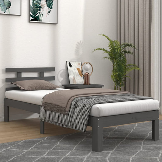 Berkfield Bed Frame Grey Solid Wood 75x190 cm Small Single