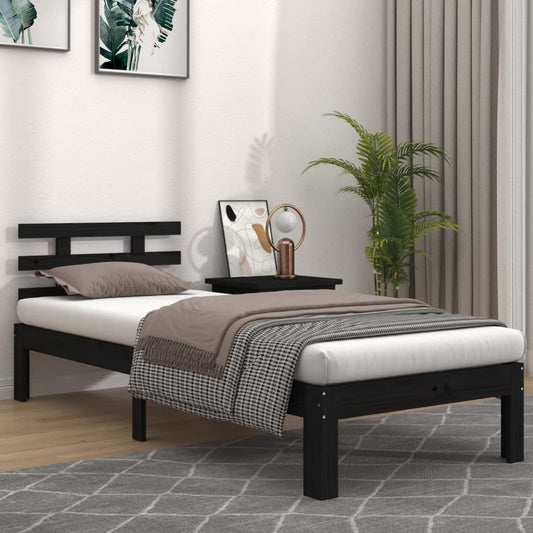 Berkfield Bed Frame Black Solid Wood 90x190 cm Single
