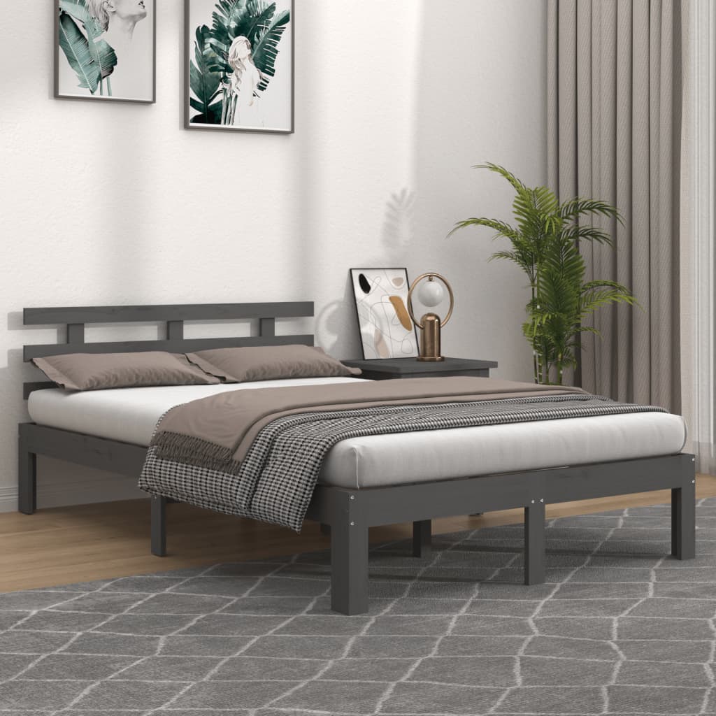 Berkfield Bed Frame Grey Solid Wood 120x190 cm Small Double