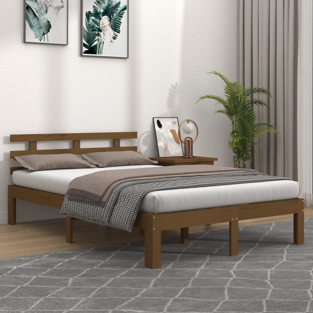 Berkfield Bed Frame Honey Brown Solid Wood 135x190 cm Double