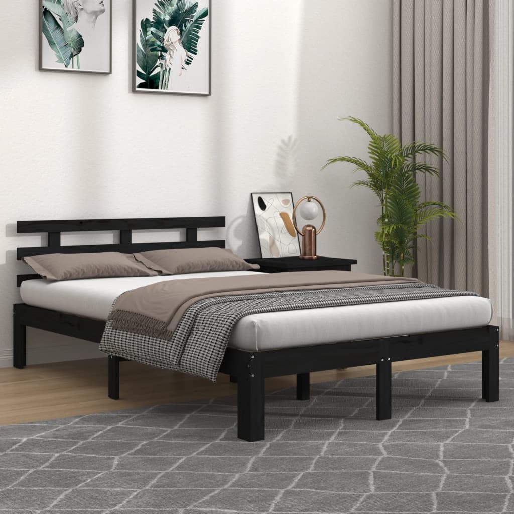 Berkfield Bed Frame Black Solid Wood 140x200 cm