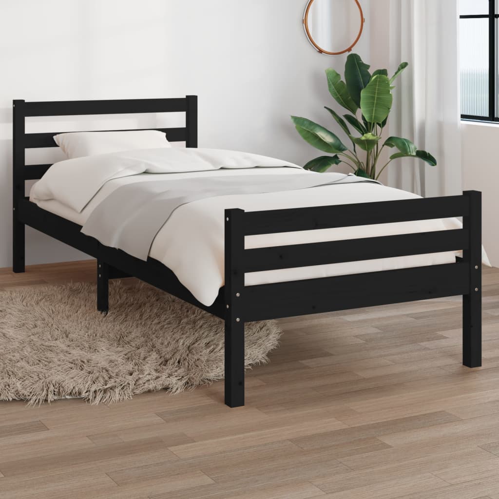 Berkfield Bed Frame Black Solid Wood 75x190 cm Small Single