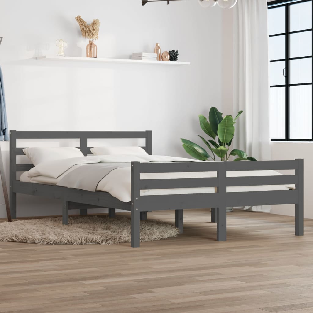 Berkfield Bed Frame Grey Solid Wood 140x190 cm