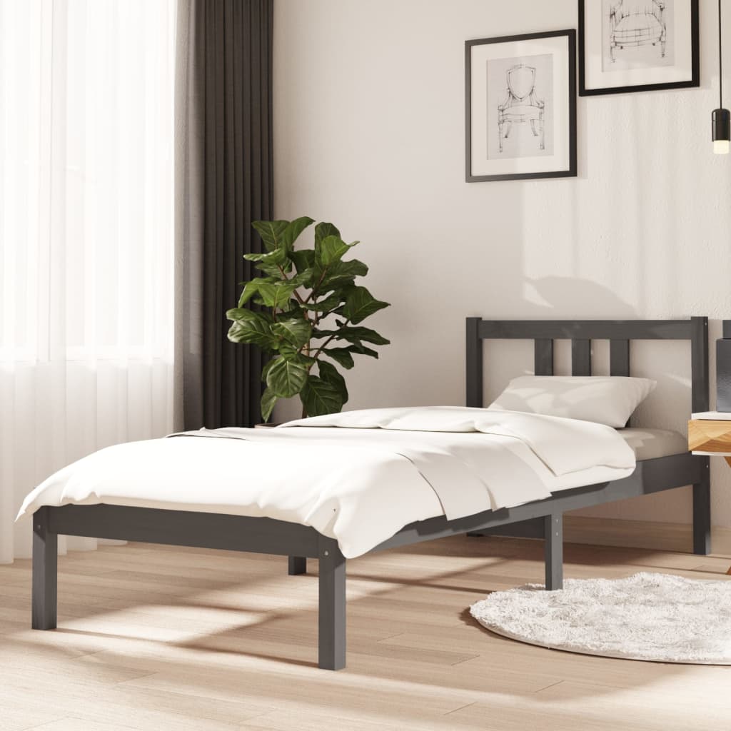 Berkfield Bed Frame Grey Solid Wood 75x190 cm Small Single