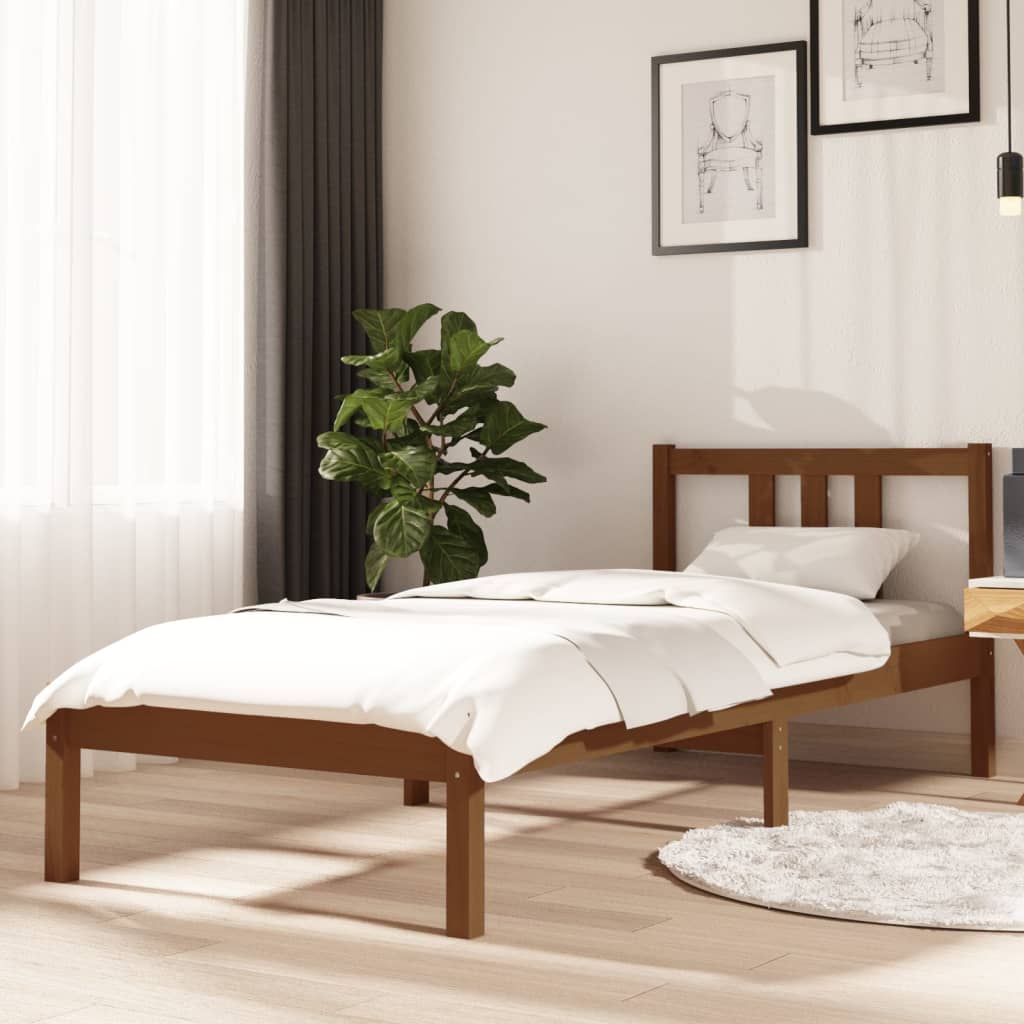 Berkfield Bed Frame Honey Brown Solid Wood 75x190 cm Small Single