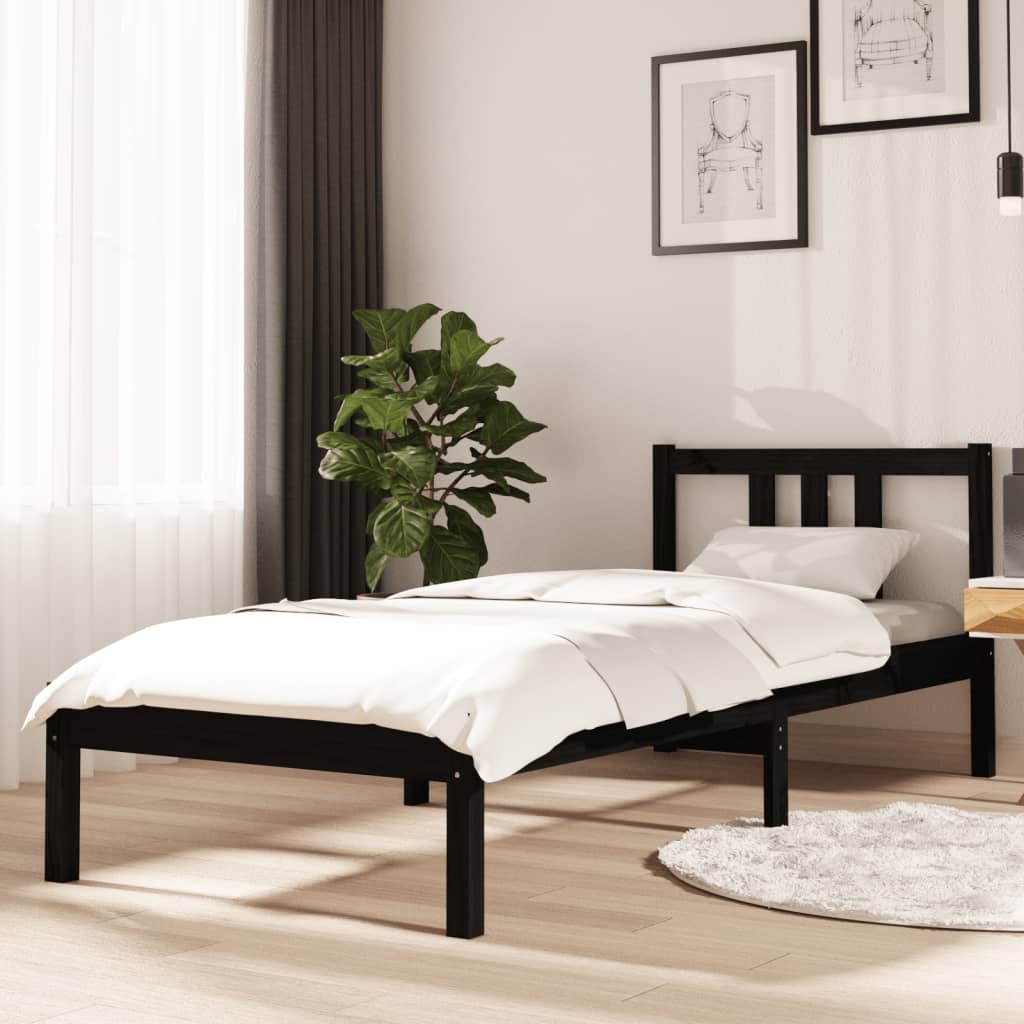 Berkfield Bed Frame Black Solid Wood 75x190 cm Small Single