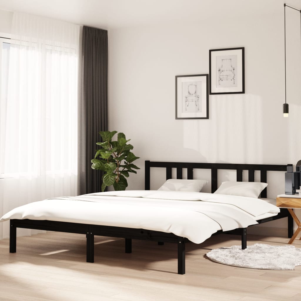 Berkfield Bed Frame Black Solid Wood 160x200 cm