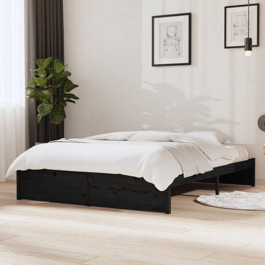 Berkfield Bed Frame Black Solid Wood 140x190 cm