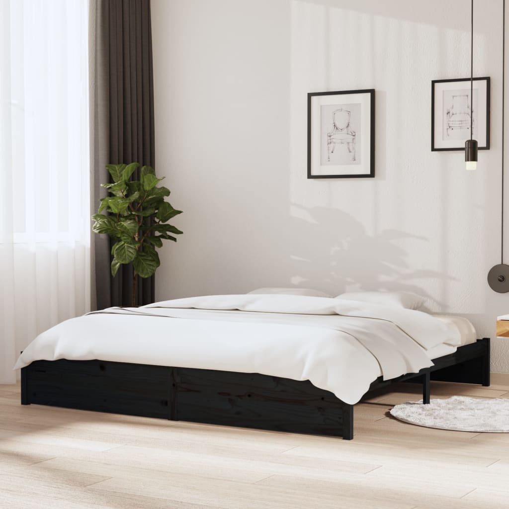 Berkfield Bed Frame Black Solid Wood 200x200 cm