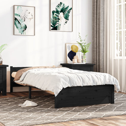 Berkfield Bed Frame Black Solid Wood 75x190 cm Small Single