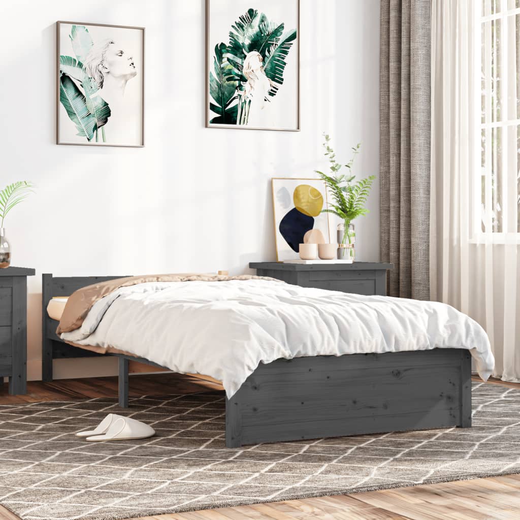 Berkfield Bed Frame Grey Solid Wood 90x190 cm Single