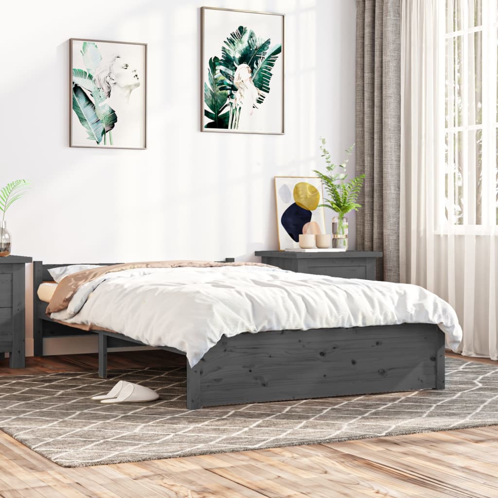 Berkfield Bed Frame Grey Solid Wood 120x190 cm Small Double