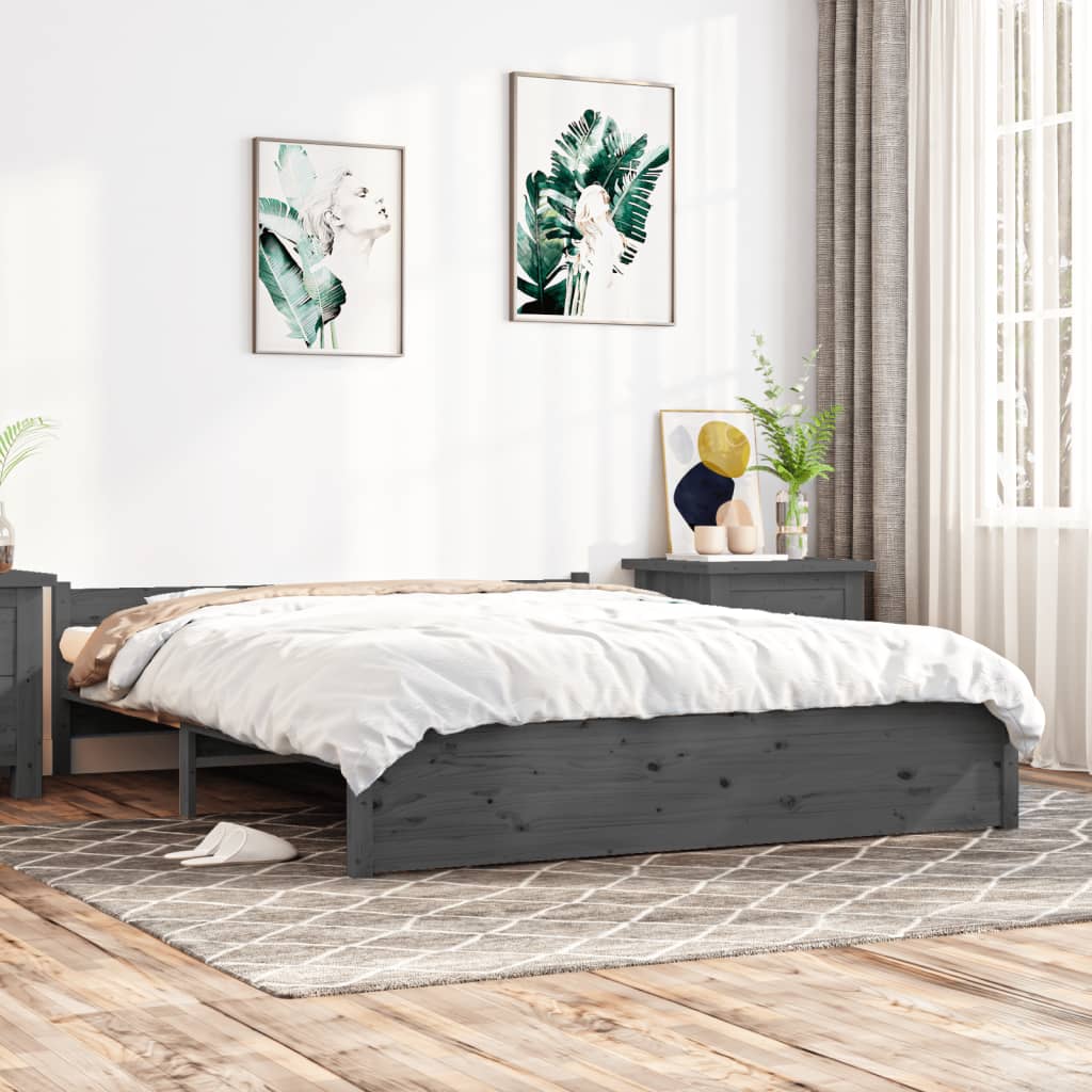 Berkfield Bed Frame Grey Solid Wood 140x190 cm