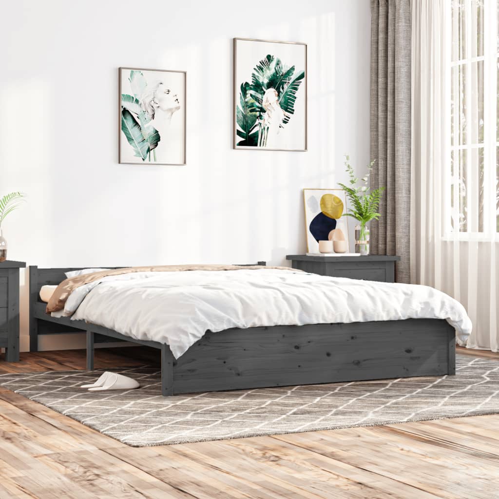 Berkfield Bed Frame Grey Solid Wood 150x200 cm King Size